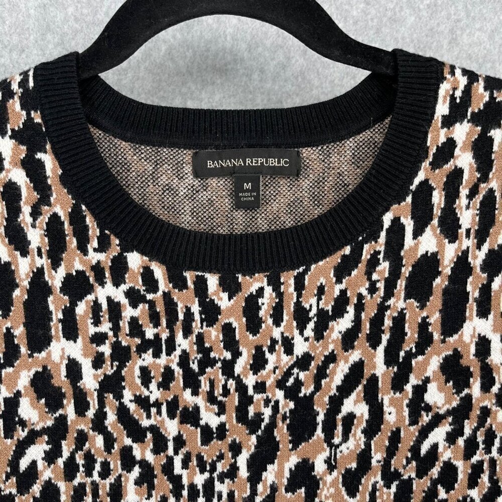 Banana Republic Leopard Sweater Dress Size M Long Sleeve Neutral Black Office - Picture 2 of 10